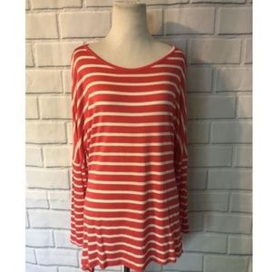 Brendas Batwing Tunic Top Coral White Stripe LS